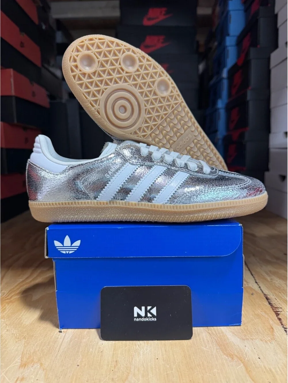 Adidas Samba OG 'Cracked Metallic Pack - Silver' JR0035 WOMENS SIZE 8